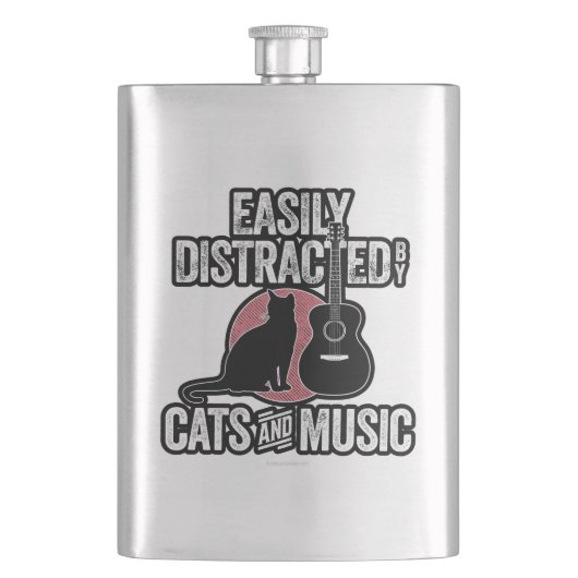 Easily Distracted by Cats and Music Flachmann (Vorderseite)