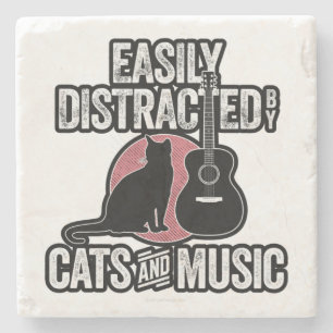 Easily Distracted by Cats and Music Steinuntersetzer