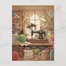 Easily Distracted By Cats And Sewing - Cat Sewing Postkarte