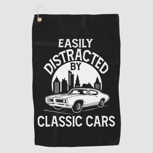 Easily Distracted By Classic Cars Funny Golfhandtuch (Vorderseite)
