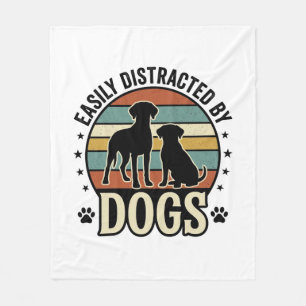 Easily Distracted by Dogs Vintage Silhouette Desig Fleecedecke