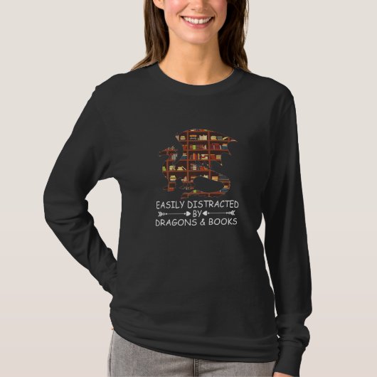 easily distracted by Dragon and Books - Dragons an T-Shirt (Vorderseite)
