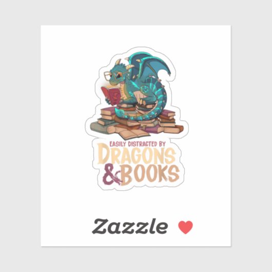 Easily Distracted By Dragons and Books Dragon Book Aufkleber (Blatt)