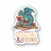 Easily Distracted By Dragons and Books Dragon Book Aufkleber (Vorderseite)