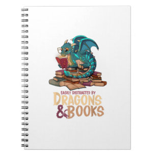 Easily Distracted By Dragons and Books Dragon Book Notizblock