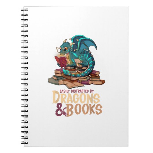 Easily Distracted By Dragons and Books Dragon Book Notizblock (Vorderseite)