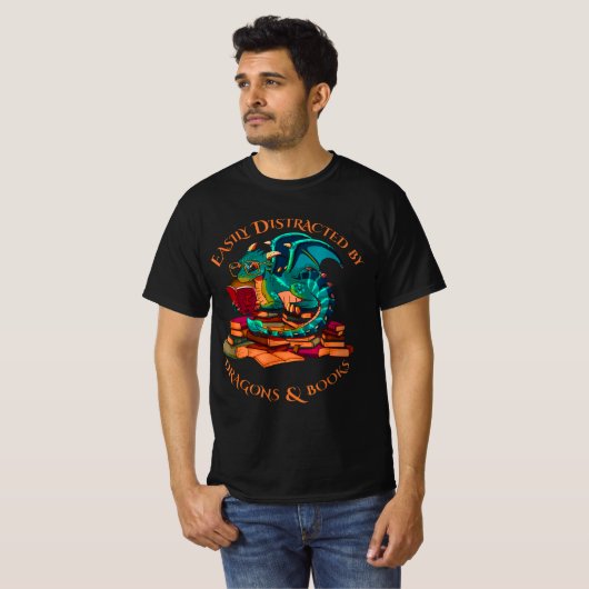 Easily Distracted By Dragons And Books T-Shirt (Vorne ganz)