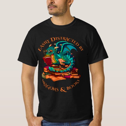 Easily Distracted By Dragons And Books T-Shirt (Vorderseite)