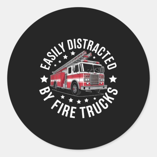 Easily Distracted By Fire Trucks Design Runder Aufkleber (Vorderseite)