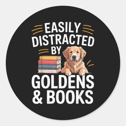 Easily Distracted By Goldens & Books - Golden Runder Aufkleber (Vorderseite)