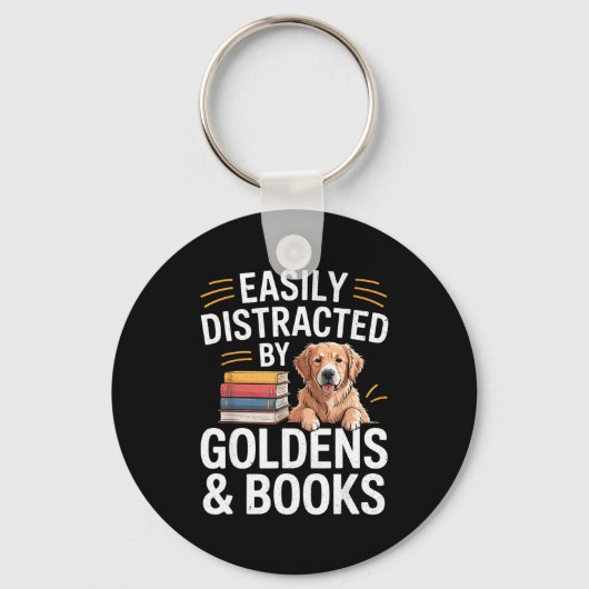 Easily Distracted By Goldens & Books - Golden Schlüsselanhänger (Vorderseite)