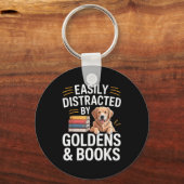 Easily Distracted By Goldens & Books - Golden Schlüsselanhänger (Vorderseite)