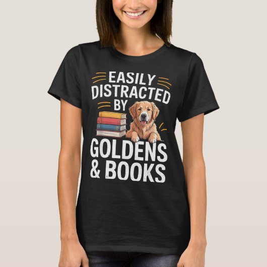 Easily Distracted By Goldens & Books - Golden T-Shirt (Vorderseite)