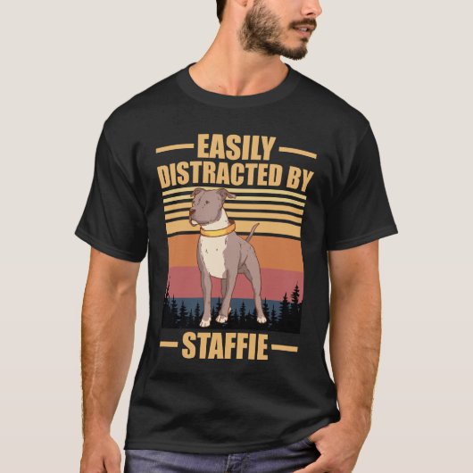 Easily Distracted By staffie Dog Lover T-Shirt (Vorderseite)