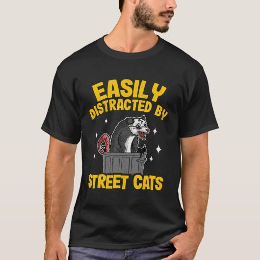 Easily Distracted By Street Cats Opossum Trash Wei T-Shirt (Vorderseite)