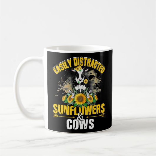 Easily Distracted By Sunflowers And Cows Funny Kaffeetasse (Links)