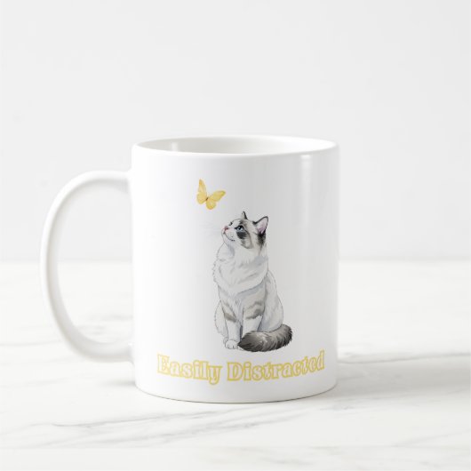 Easily Distracted Cute Cat & Butterfly Design Kaffeetasse (Links)