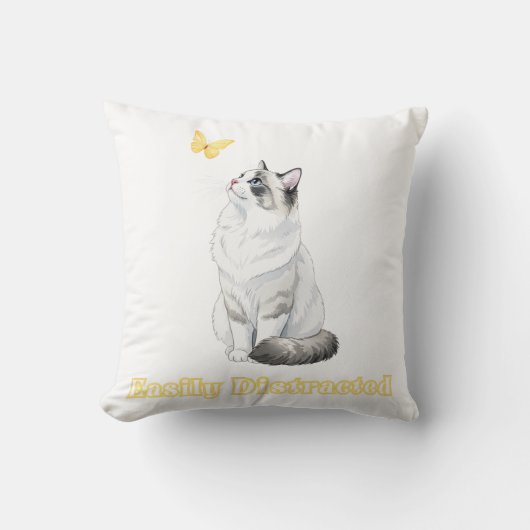Easily Distracted Cute Cat & Butterfly Design Kissen (Vorderseite)