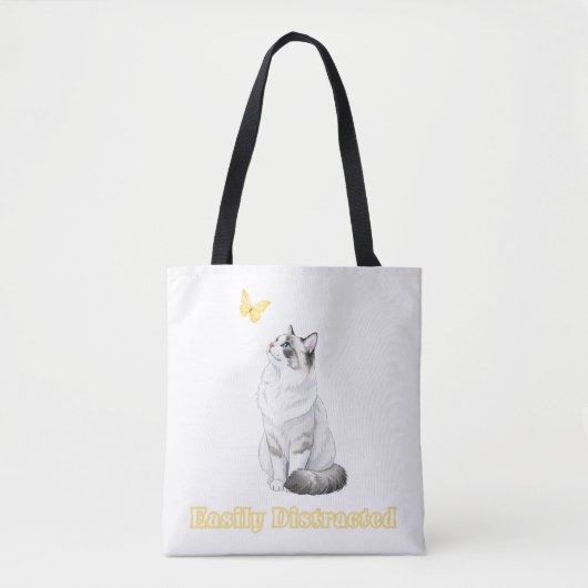 Easily Distracted Cute Cat & Butterfly Design Tasche (Vorderseite)
