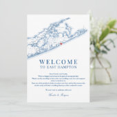 East Hampton Map Wedding Welcome Letter Navy Blue Dankeskarte (Stehend Vorderseite)