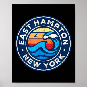 East Hampton New York Ny Vintage-Nautische Wellen Poster