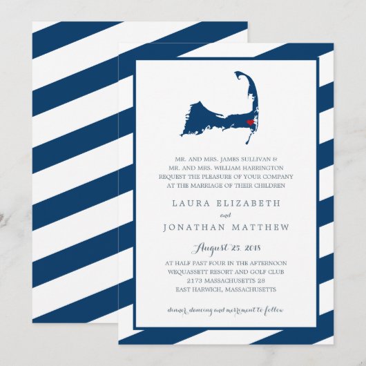 East Harwich Navy Blue Cape Cod Map | Hochzeit Einladung (Vorne/Hinten)