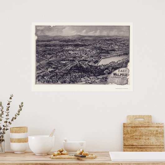 East Walpole, MA Panoramic Map - 1898 Poster (Küche)