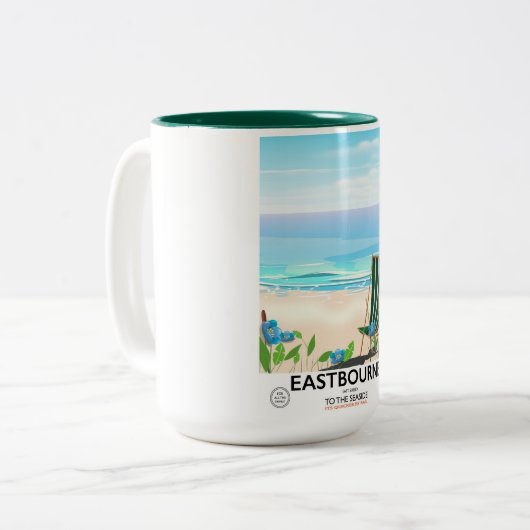Eastbourne Beach East Sussex Reiseplakat Zweifarbige Tasse (Vorderseite Links)