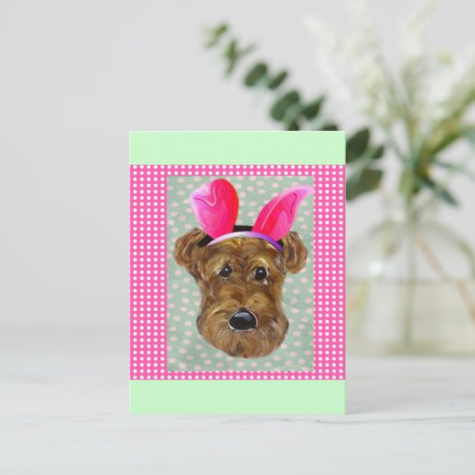 EASTER AIREDALE FEIERTAGSPOSTKARTE (Stehend Vorderseite)