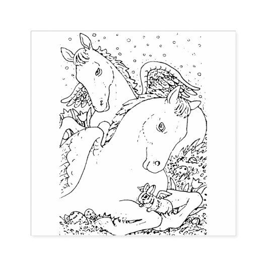 EASTER ANGEL PONIES & BUNNY, FRÜHSTÜCKFEATHERS GUMMISTEMPEL (Prägung)