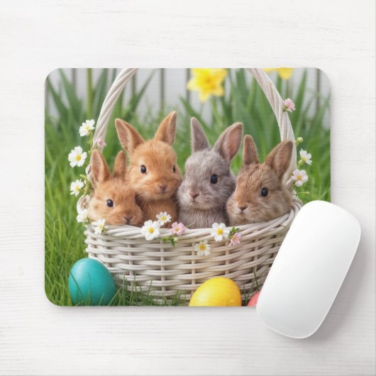 Easter Baby Bunnies in a Basket Mousepad (Mit Mouse)