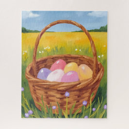 Easter Basket Egg Hunt Pastel Watercolor Puzzle