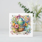 Easter Basket Eggs & Spring Flowers Feiertagskarte (Stehend Vorderseite)