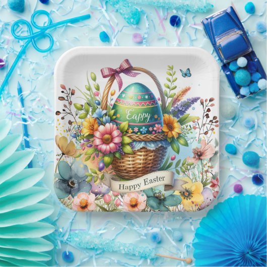 Easter Basket Eggs & Spring Flowers Pappteller (Party)