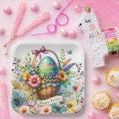 Easter Basket Eggs & Spring Flowers Pappteller (Party)