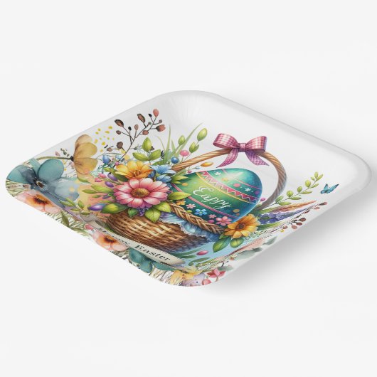 Easter Basket Eggs & Spring Flowers Pappteller (Gewinkelt)