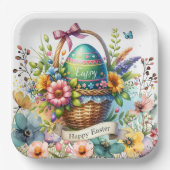 Easter Basket Eggs & Spring Flowers Pappteller (Vorderseite)