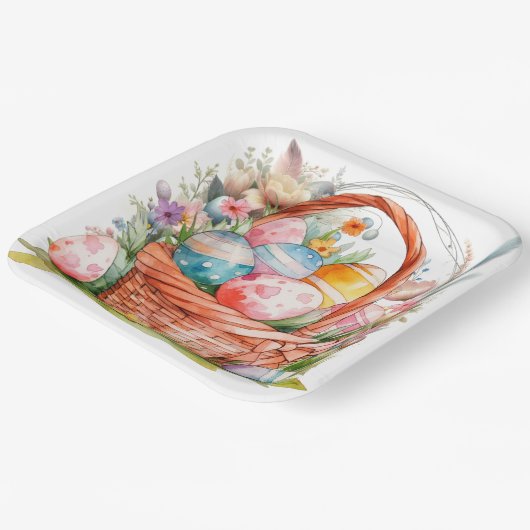 Easter Basket Eggs & Spring Flowers Pappteller (Gewinkelt)