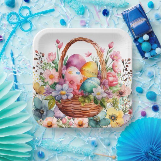 Easter Basket Eggs & Spring Flowers Pappteller (Party)