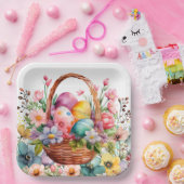 Easter Basket Eggs & Spring Flowers Pappteller (Party)