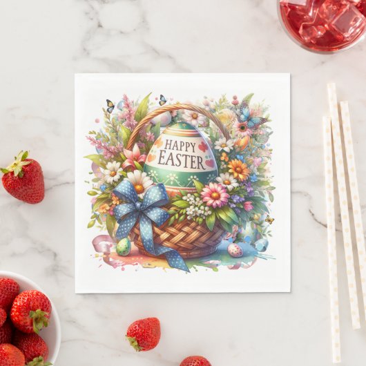 Easter Basket Eggs & Spring Flowers Serviette (Beispiel)