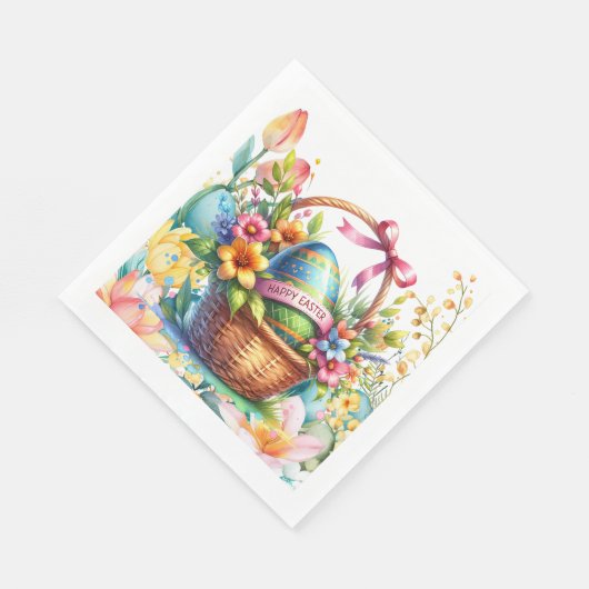Easter Basket Eggs & Spring Flowers Serviette (Ecke)