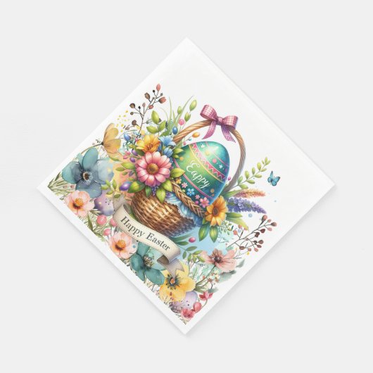 Easter Basket Eggs & Spring Flowers Serviette (Ecke)