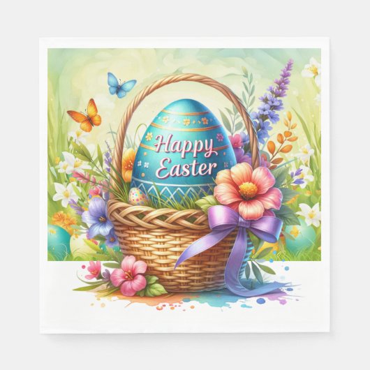 Easter Basket Eggs & Spring Flowers Serviette (Vorderseite)