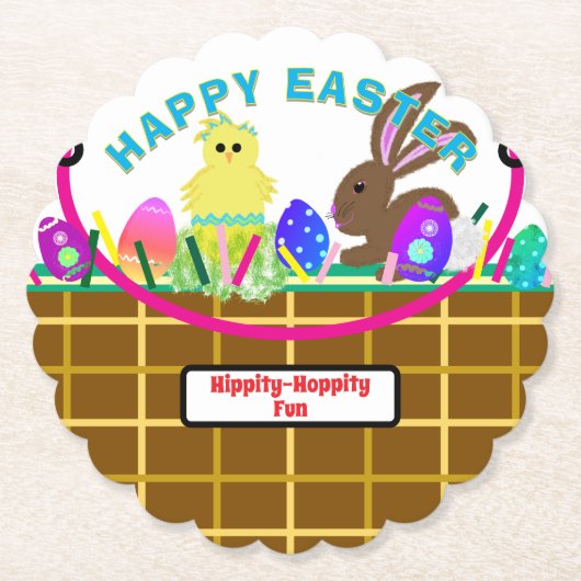 Easter Basket Yellow Blue Chick Egg Rabbit Untersetzer (Vorderseite)