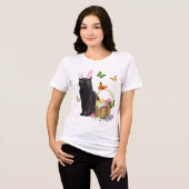 Easter Black Cat With Bunny Ears Tri-Blend Shirt (Vorderseite voll)