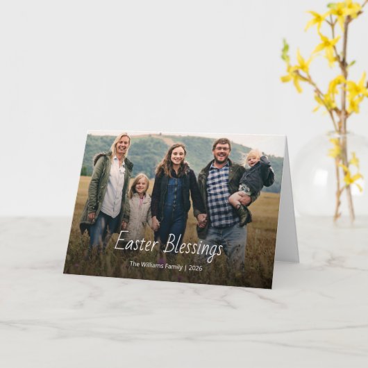 Easter Blessings Christian Family Photo Modern Karte (Gelbe Blume)