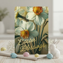 Easter Blessings Daffodil Floral Gold Foil Card Folien Feiertagskarte