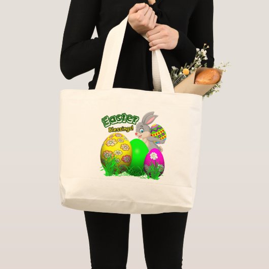Easter Blessings-Easter Tote Bag Jumbo Stoffbeutel (Vorderseite (Produkt))