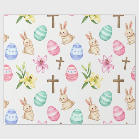 Easter Blessings – Seamless Bunny & Cross Pattern Geschenkpapier (Flach)